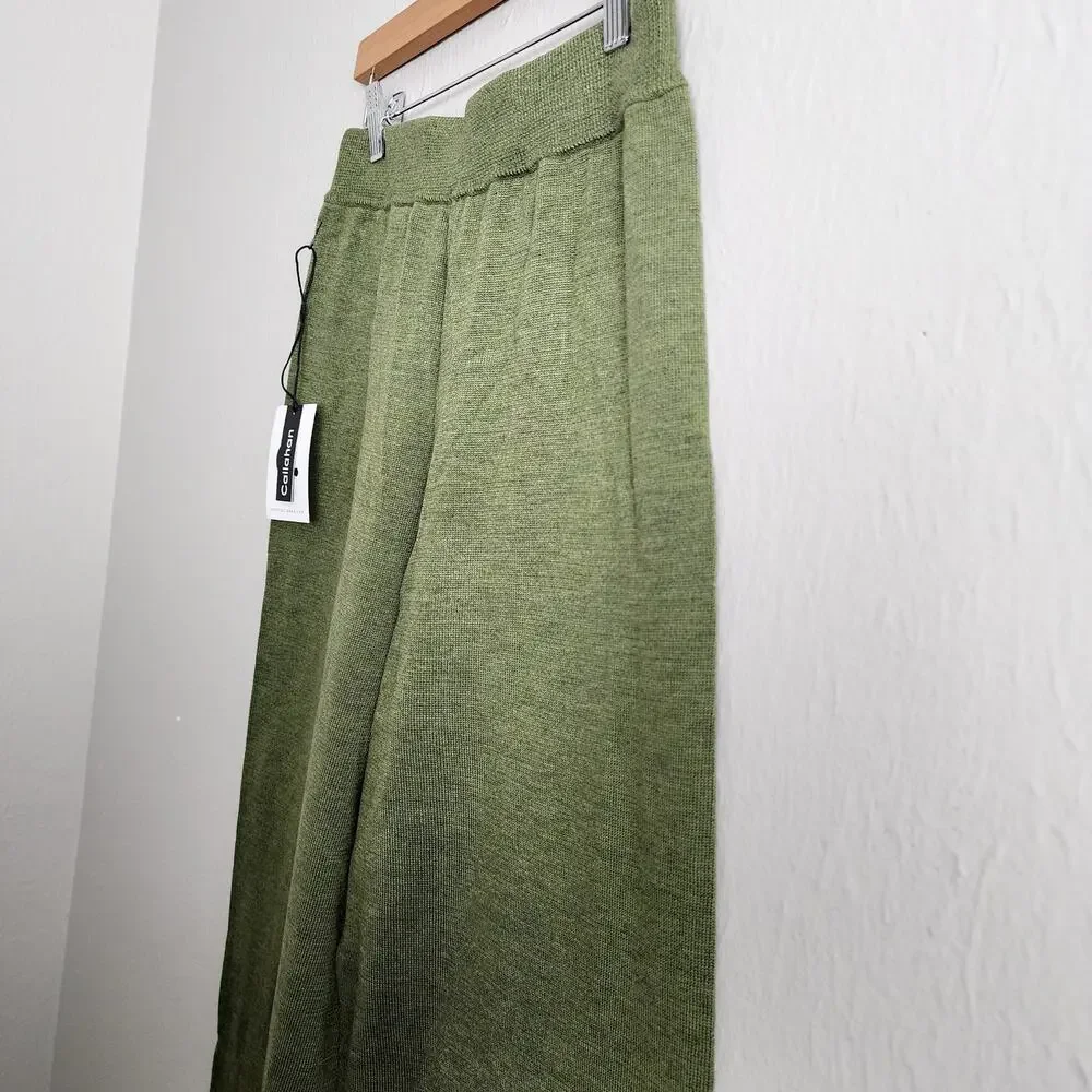 NWT Callahan Knitwear Sage Green Two-Piece Set Revolve One Shoulder Wide Leg S